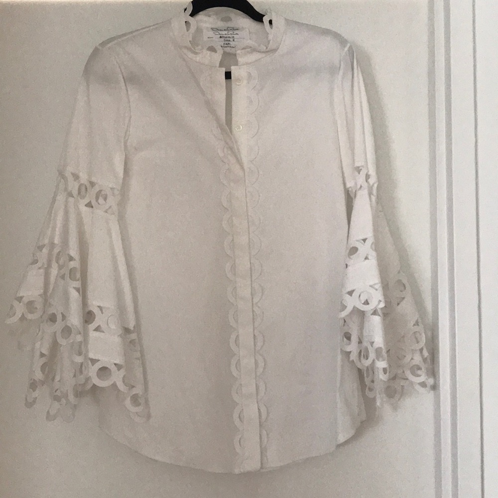 Oscar de la Renta White Cotton Embroidered Top SM